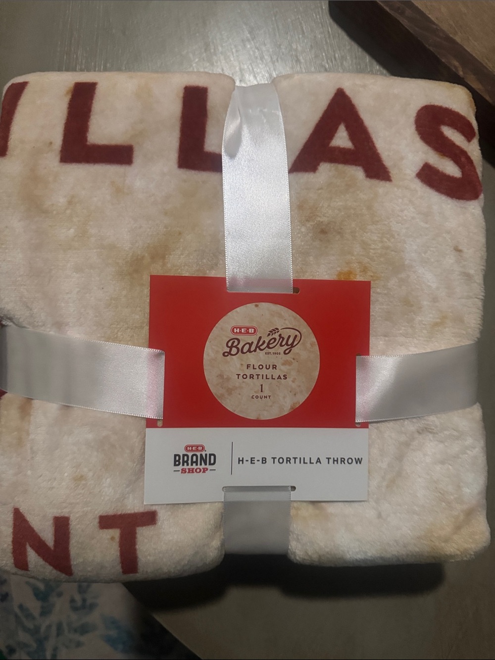 Bakery Flour Tortilla Plush Throw Blanket - Cream with Red Text